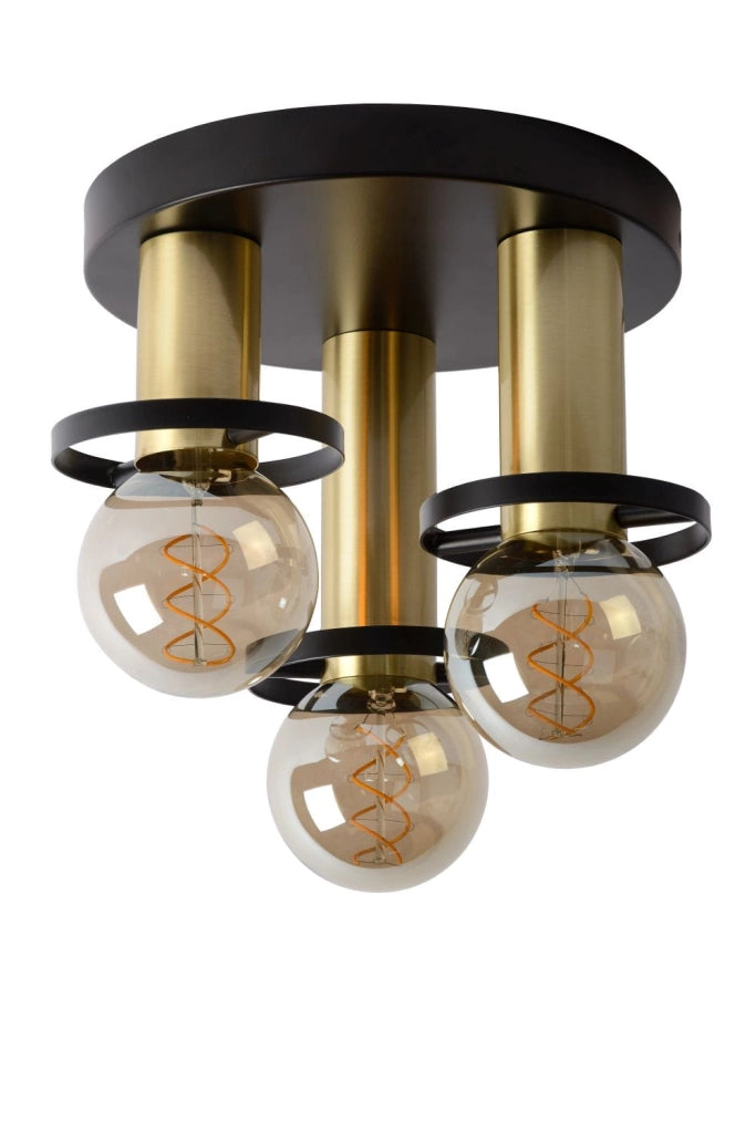 Plafoniera Lucide Anaka 3 luci E27 nero oro 30cm metallo