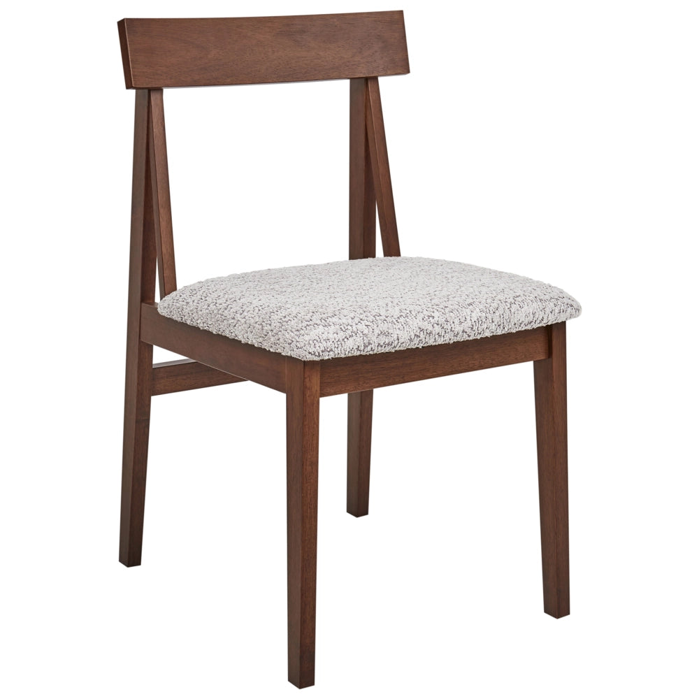 Set di 2 sedie da pranzo Struttura in legno di gomma scuro Seduta in bouclé grigio Design retrò senza braccioli