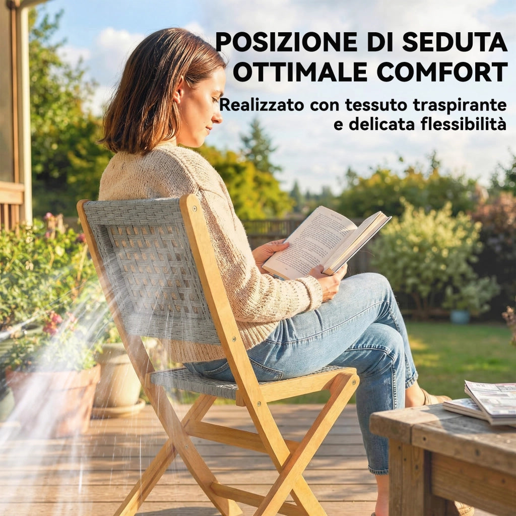 Sedia Pieghevole da Giardino ¨C Zephmum ¨C Rattan PE, Legno Acacia, Grigio, 2 Pezzi