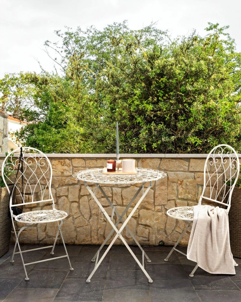 2 Sedie da giardino Bistrò Sedie bianche in metallo con effetto invecchiato Vintage Retro