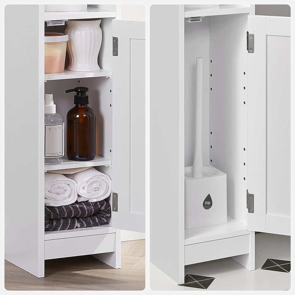 Mobile colonna bagno stretto in MDF bianco con ripiani regolabili
