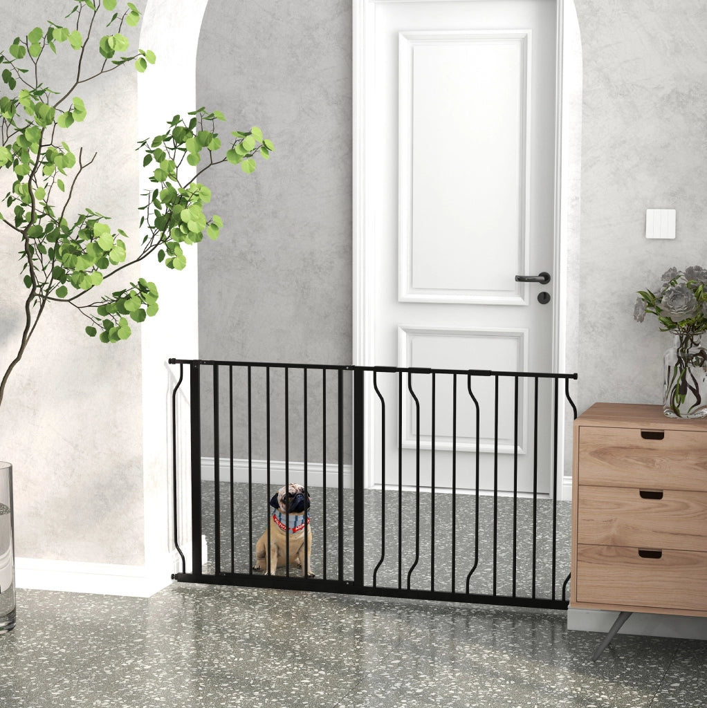 Cancelletto di sicurezza per cani ULEVR 75-145 cm, altezza 76 cm, apertura bidirezionale e doppio bloccaggio, nero