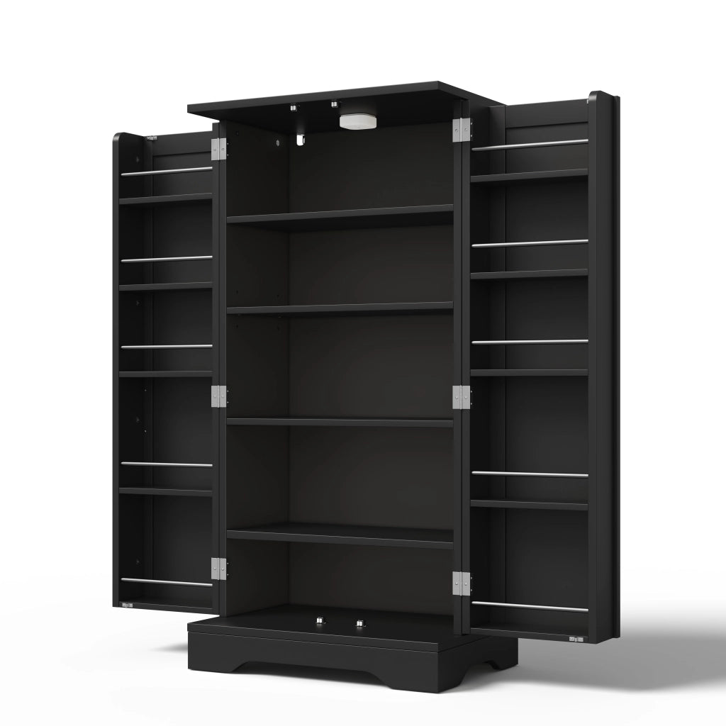 Dispensa alta con LED sensore 2 ante ripiano regolabile e vani anta per cucina soggiorno nera 120 × 60 × 40 cm