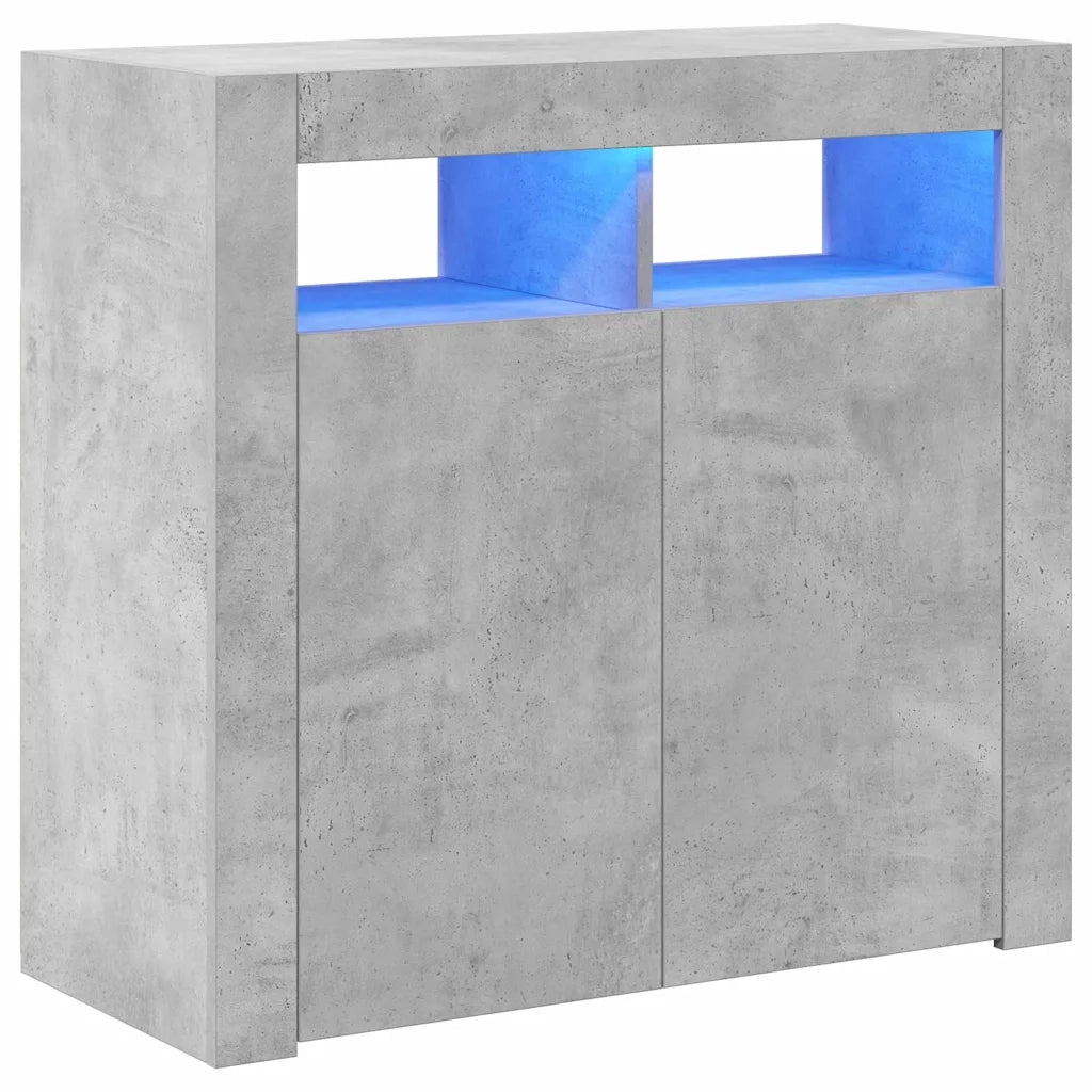 Credenza | Madia | Buffet da pranzo | Armadio da pranzo con Luci LED Grigio Cemento 80x35x75 cm