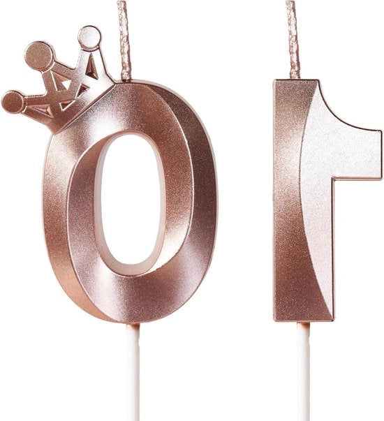 Candele natalizie di classe 10 con corona oro rosa 5 cm decorazioni per torta festa matrimonio anniversario celebrazione - pacchetto da 10