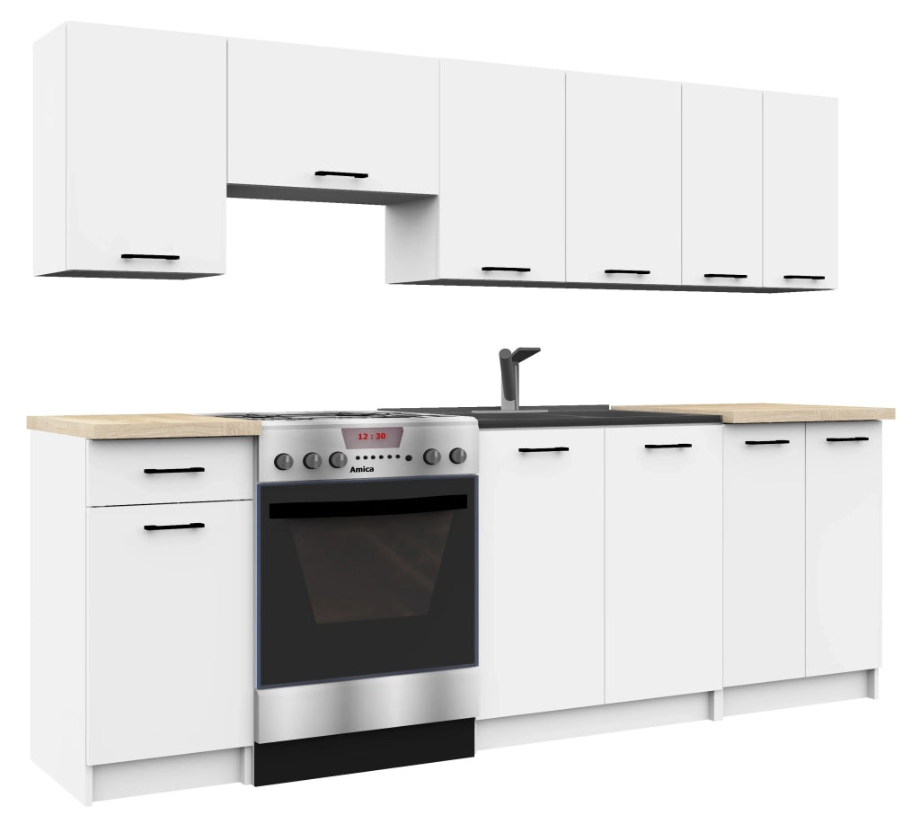 AKORD Set di Mobili da Cucina OLIWIA 240 cm Bianco 240 cm 11 ante 1 cassetto 240x46x203 cm