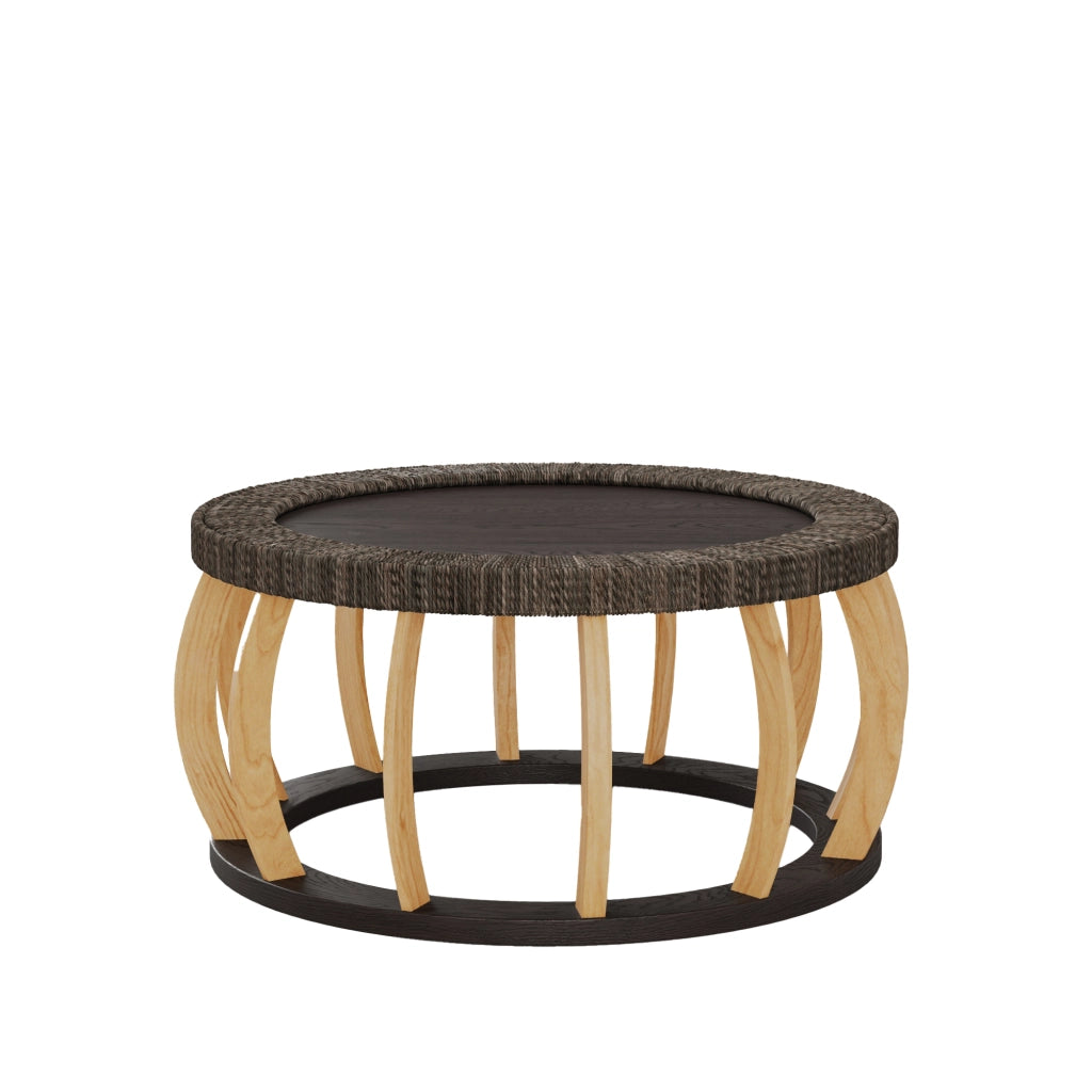 TAVOLO DA CAFFÈ ROTONDO 90x90x43 cm Nero Marrone in Legno Massello e MDF