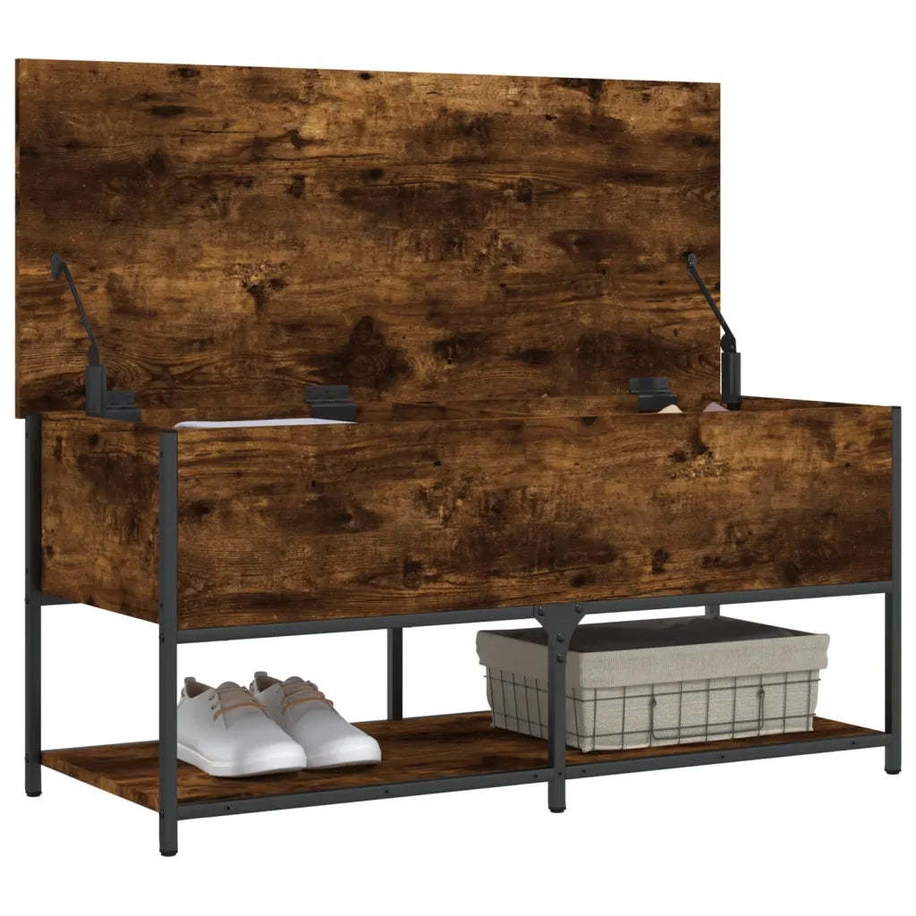 Panca Portaoggetti-Sgabello-Panca con Contenitore Rovere Fumo 100x42,5x47 cm Legno Multistrato