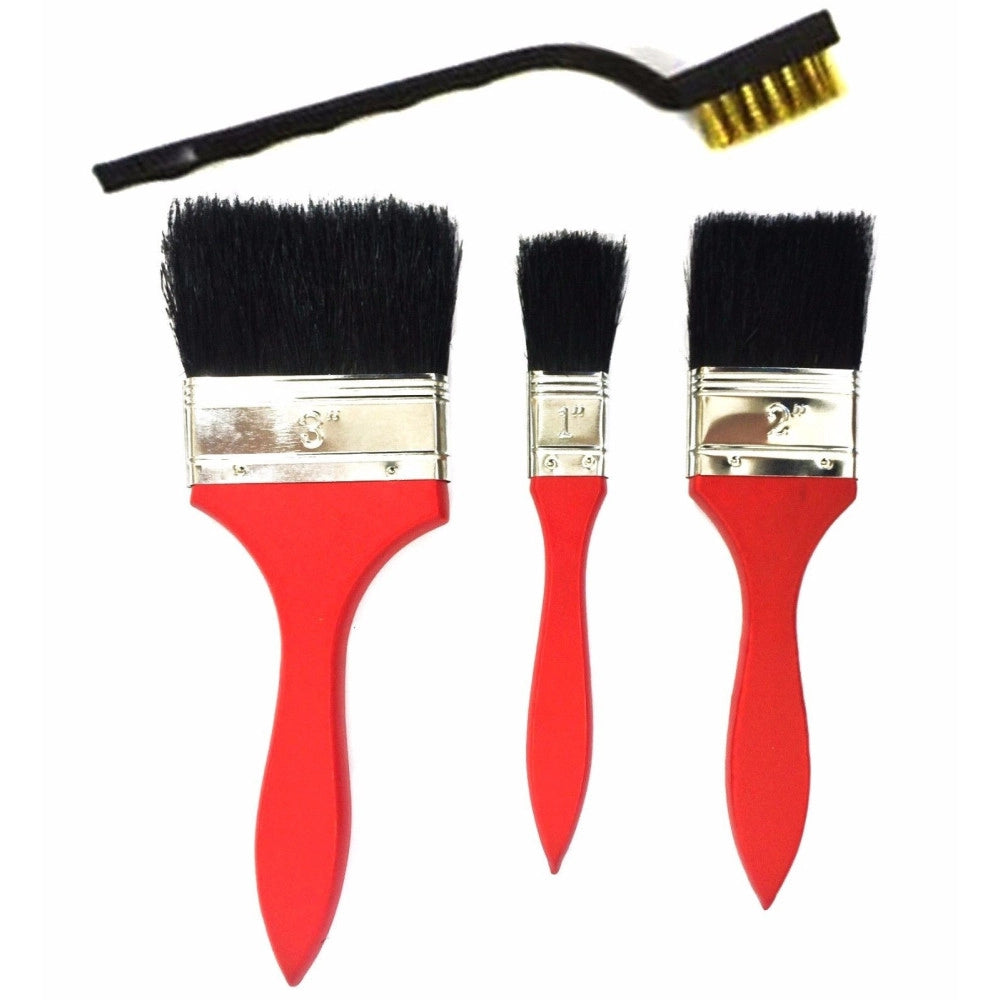 Trade Shop - Set 3 Pennelli Legno 1" 2" 3" Per Pittura + 1 Pennello Setole In Ferro Da Lavoro -
