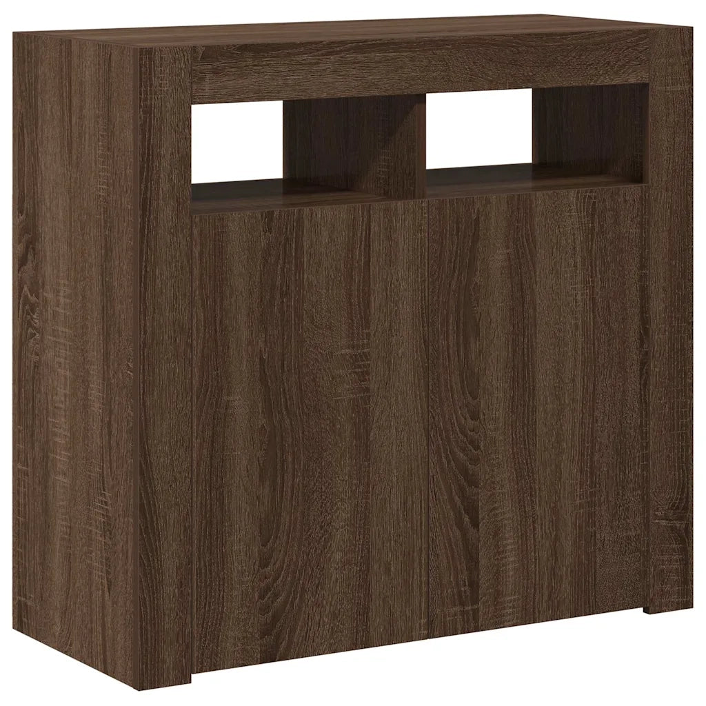 Credenza con Luci LED-Buffet-Armadio da cucina Rovere Marrone 80x35x75 cm