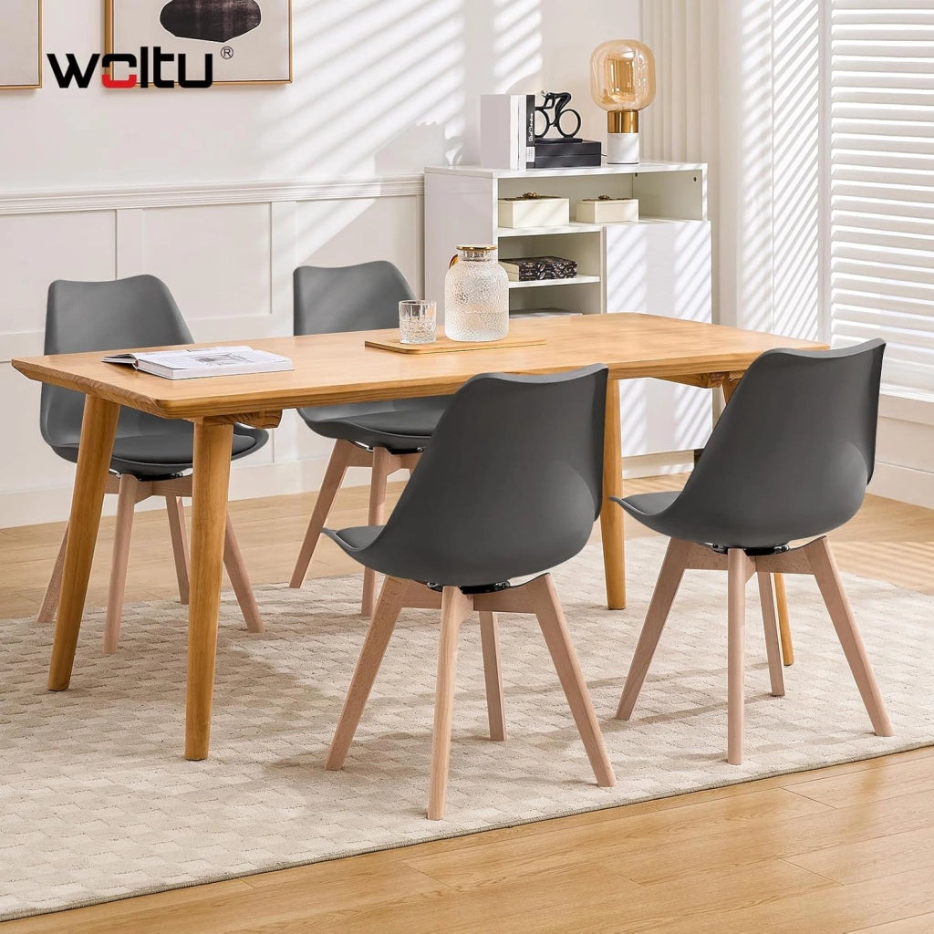 Sedie da Pranzo Set di 4, Sedie Girevoli da Cucina con Imbottite Moderne, per Sala da Pranzo, in Legno Massello e Pelle Sintetica, EZS77gr-4