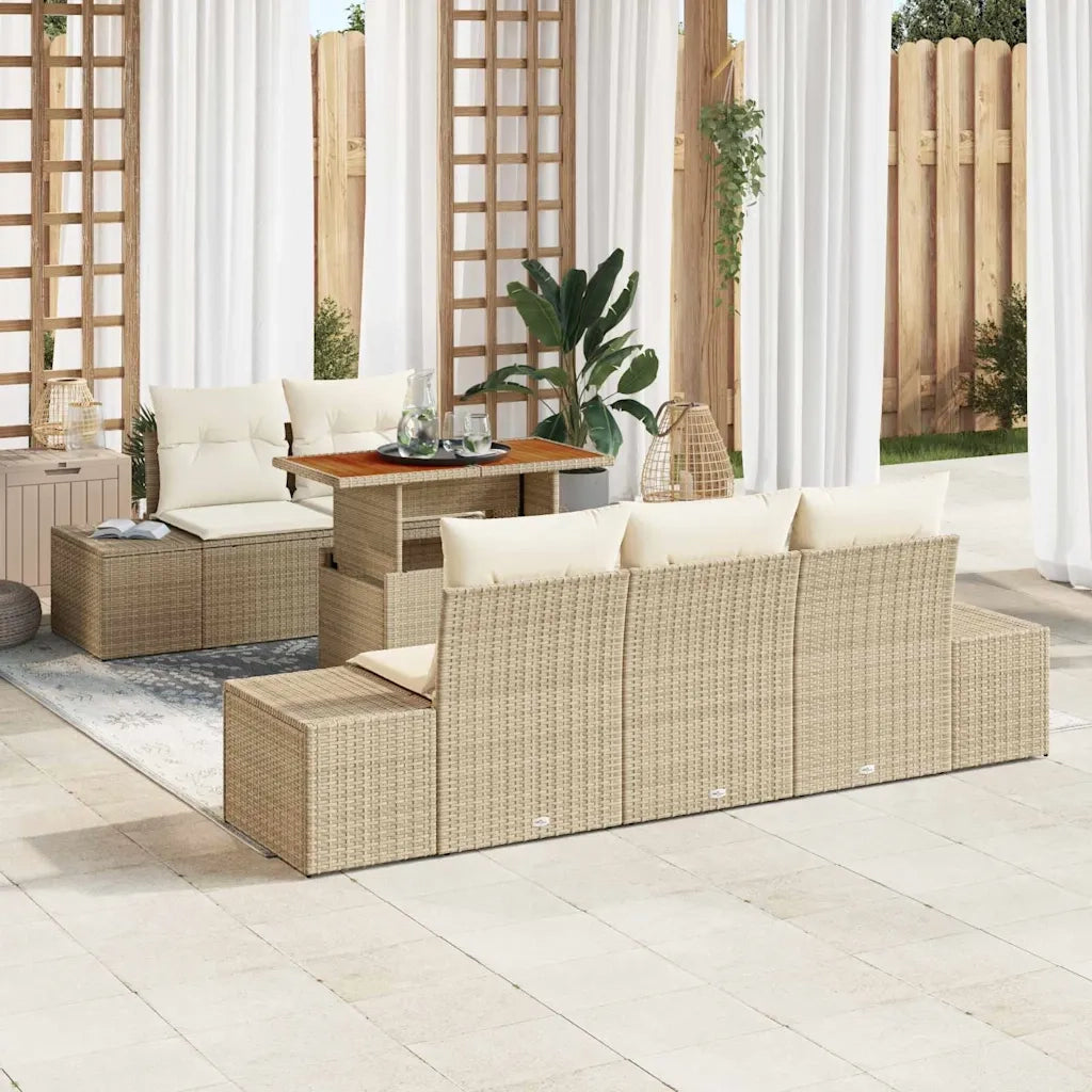 Set da Pranzo per Giardino con cuscino 6 pcs Beige e Crema