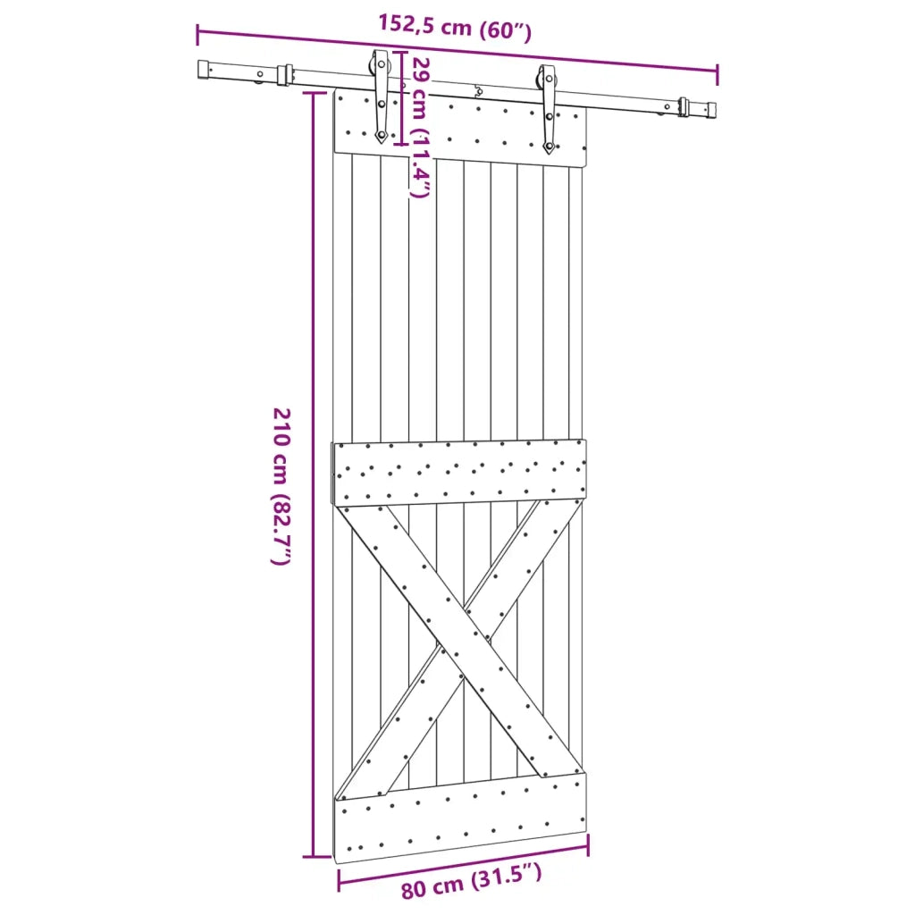 Porta scorrevole NARVIK Naturale e Nero 80 x 210 cm (152,5 cm) 3445384