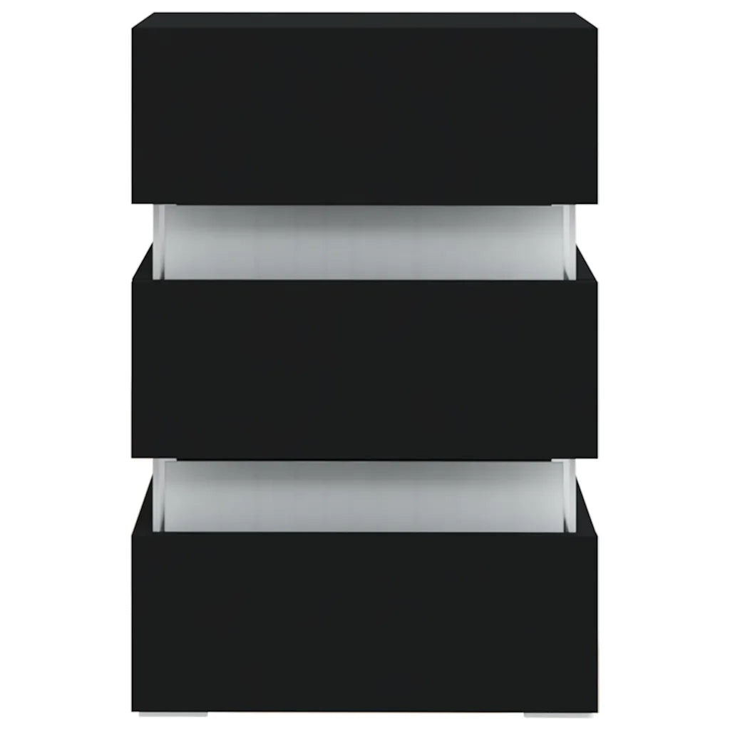 Comodino con Luci LED-Tavolino da notte Nero 45x35x67 cm in Legno Multistrato