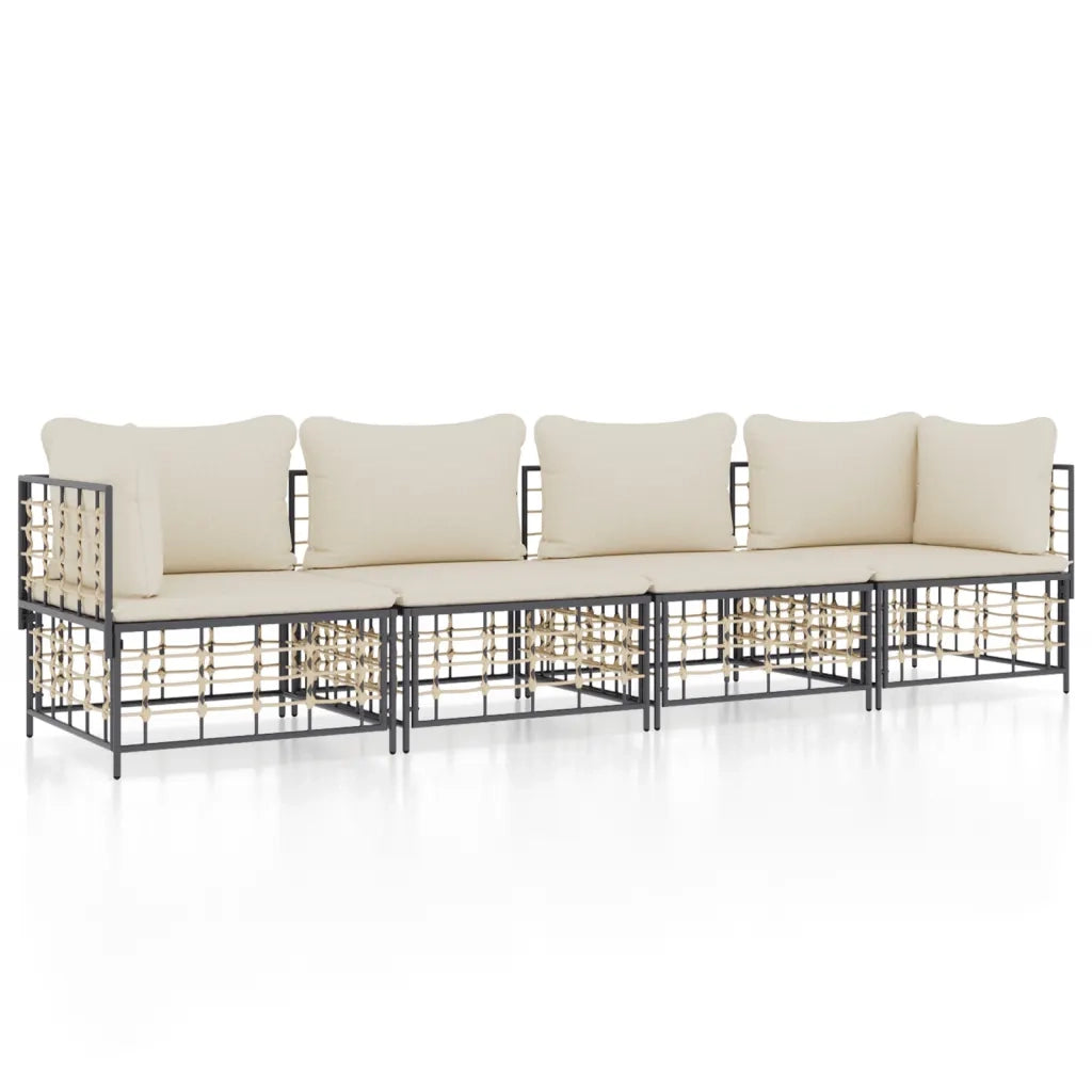 Set Divani da Giardino 4 pz con Cuscini Antracite in Polyrattancod mxl 124495