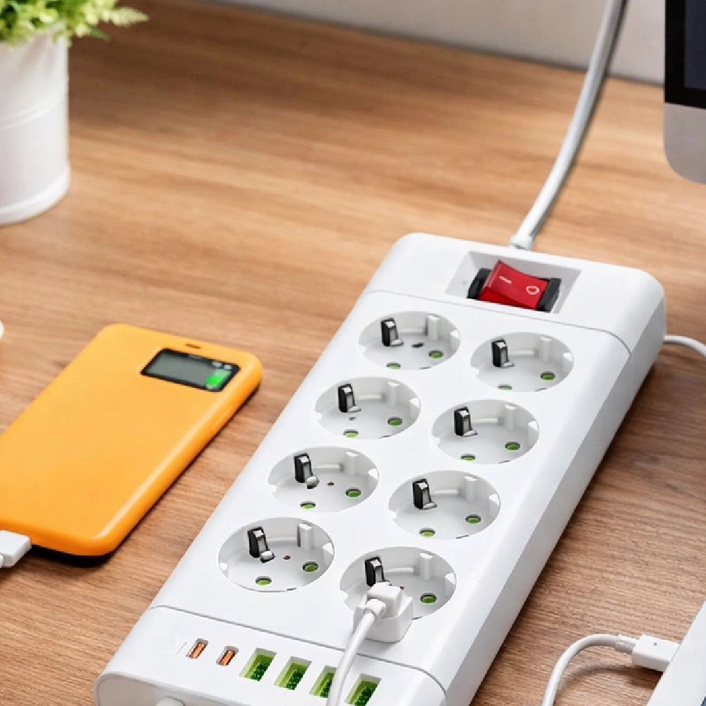 Ciabatta Multifunzione 8 Prese Schuko 5 USB 2500W con Interruttore Protezione IPX0