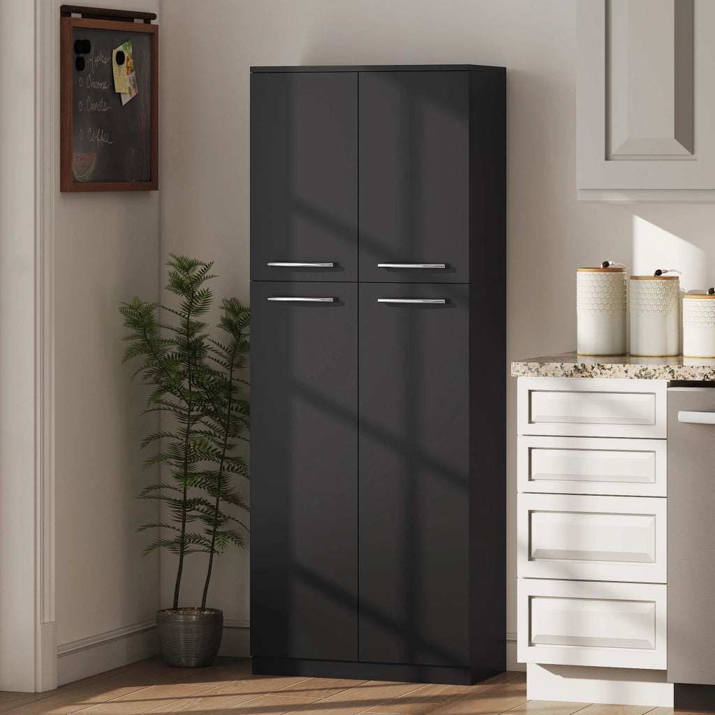 Mobile Contenitore Minimal con 2 Armadietti e Mensole Regolabili, in Legno Nero, 59x31x155 cm