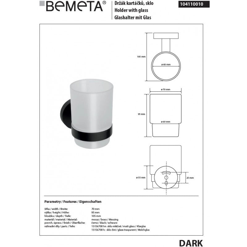 Portabicchieri DARK in ottone nero e vetro 7x9,5x10,5cm