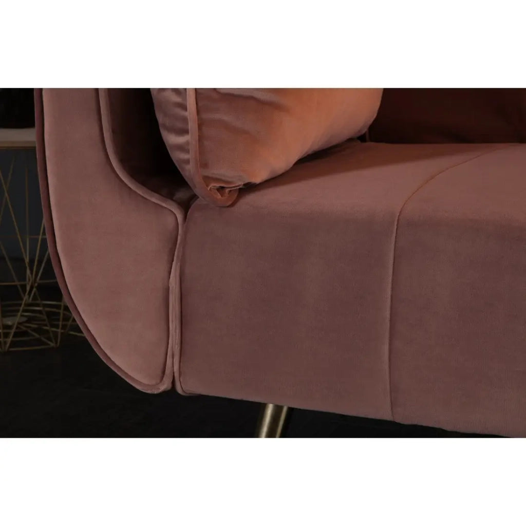 Divano dritto DANNA rosa cipria – Divano scandinavo trasformabile in velluto con piedi in metallo
