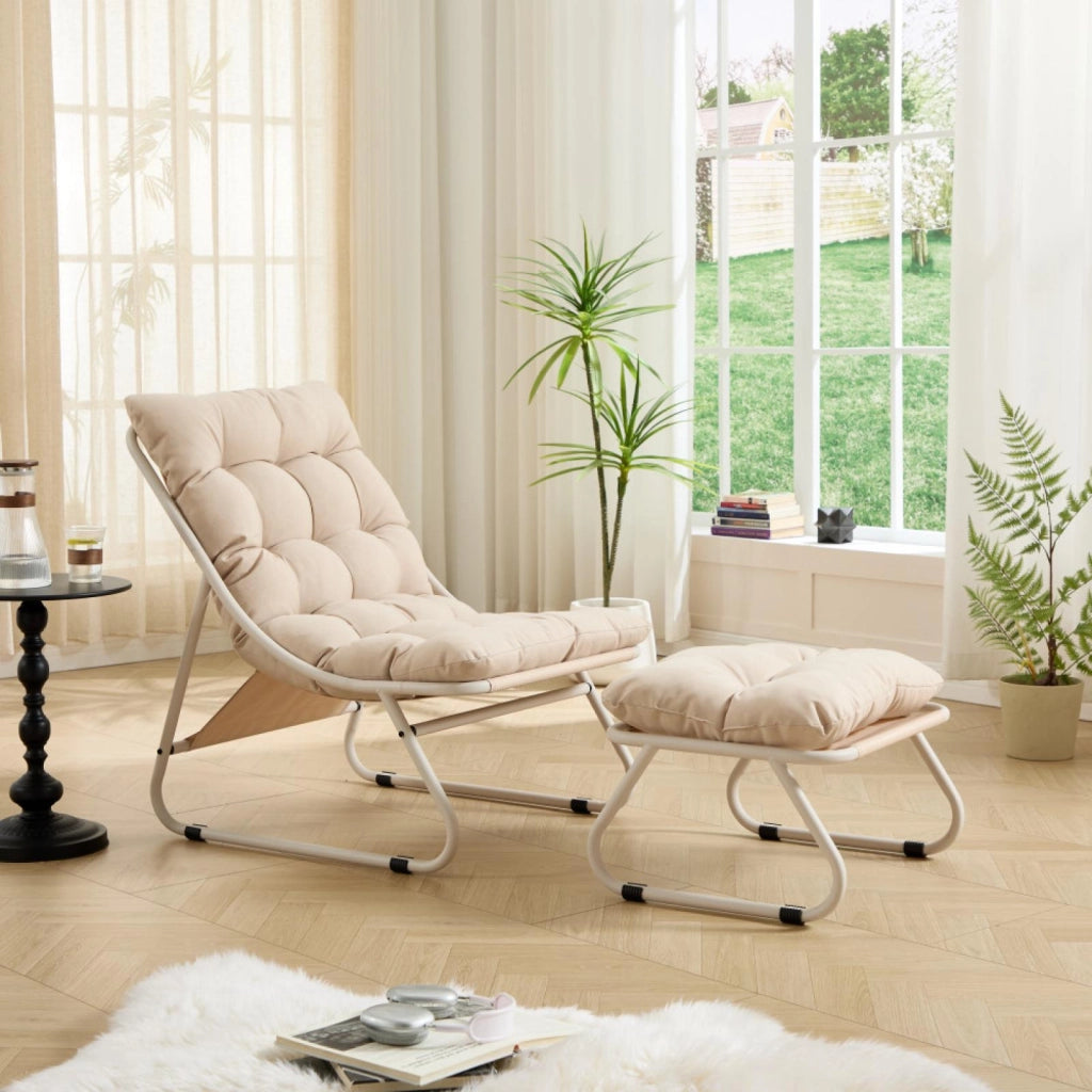 Sdraio, sedia da relax, con poggiapiedi, senza braccioli, beige