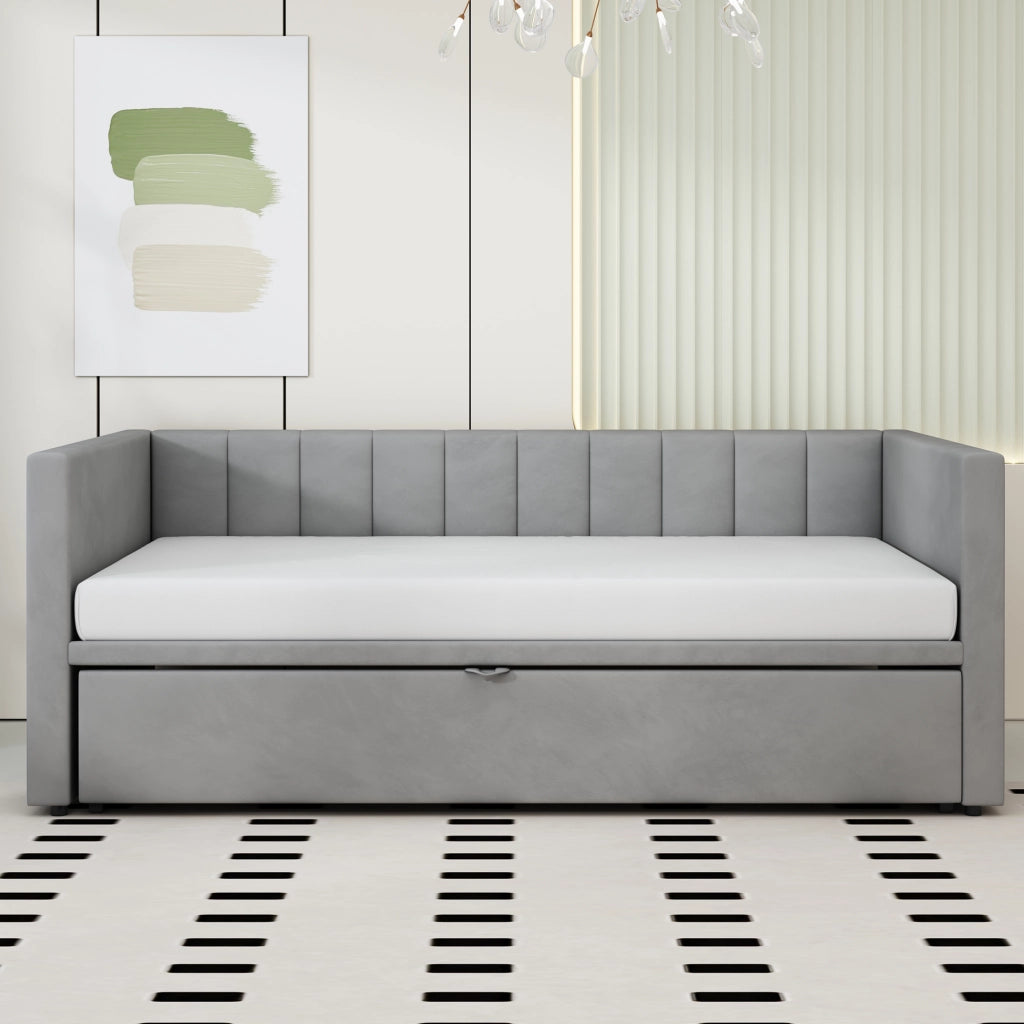 Letto poltrona estraibile in velluto grigio 180x200 cm