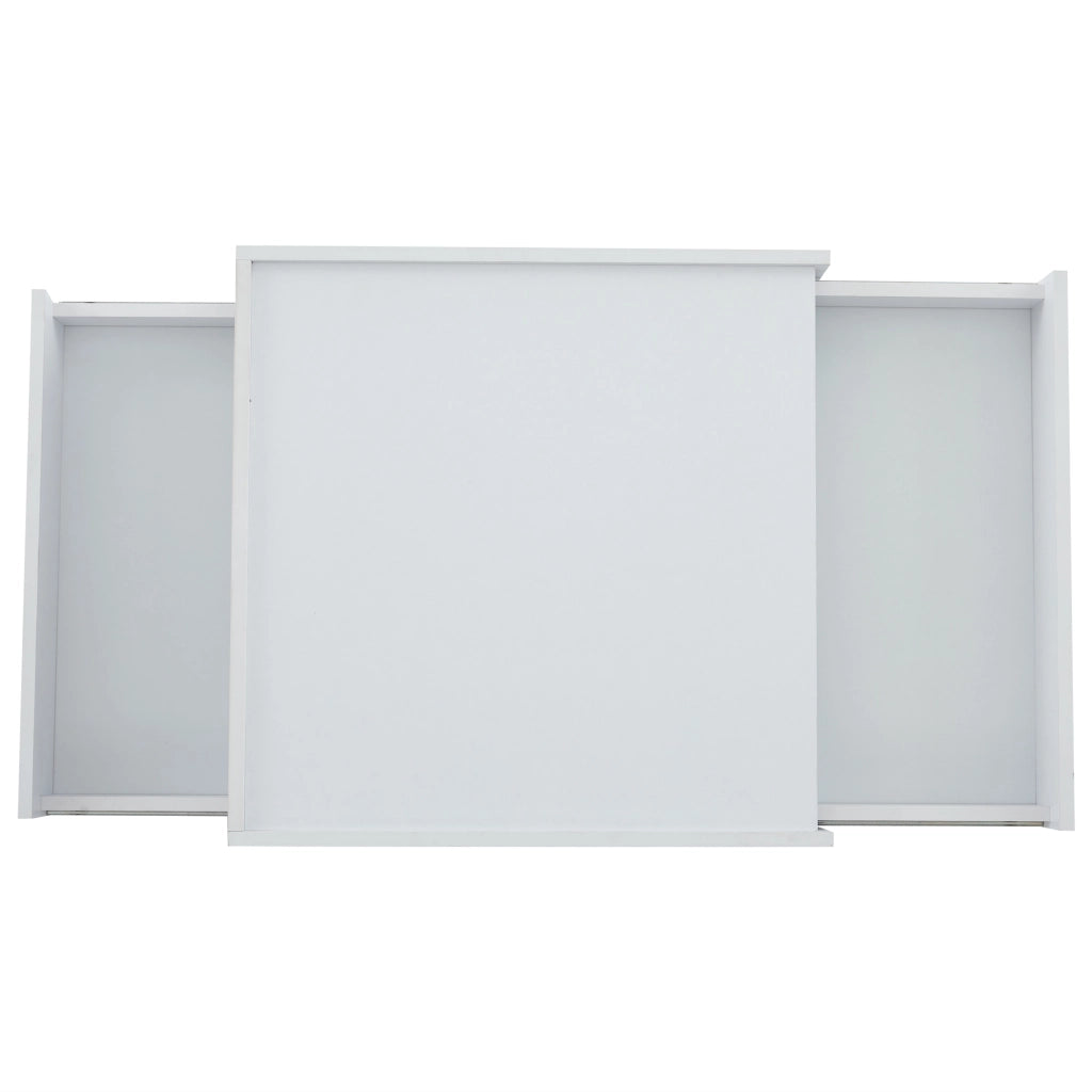 Tavolino basso con piano girevole a 360° e 2 cassetti per soggiorno, in pannello truciolare bianco, 60 × 60 × 38 cm