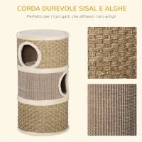 Casetta per Gatti Tiragraffi a Torre 3 Nicchie Corda in Sisal Alga Marina