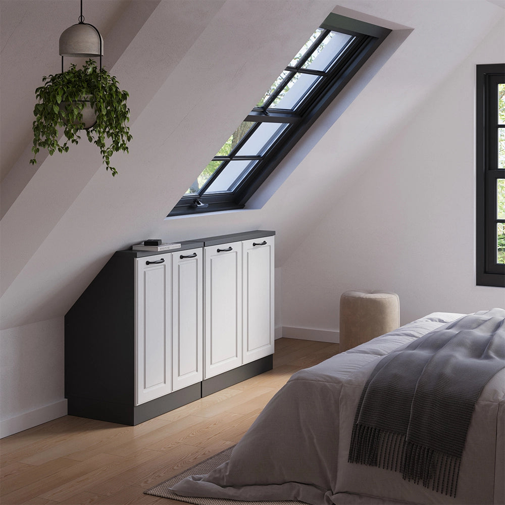 Set di mobili sottotetto Rion Bianco rustico/Antracite Set di 2 Vicco