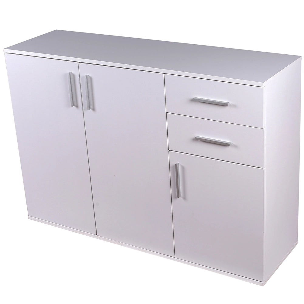 Mobile Cassettiera Moderna 3 Porte 2 Cassetti Design Minimal Bianco 120cm