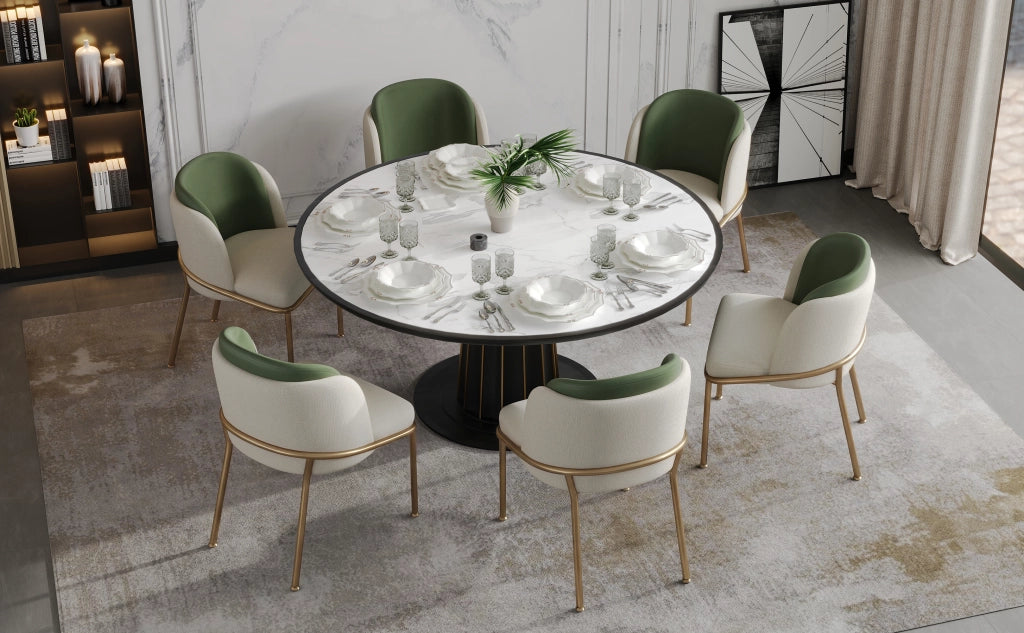SEDIA da pranzo minimalista 44,5x50,8 cm in metallo e legno Beige/Verde/Oro