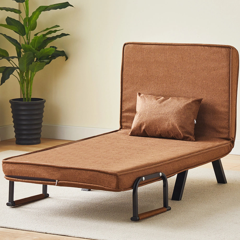 Poltrona Letto Reclinabile Chaise Lounge e Seduta Imbottita Convertibile Marrone