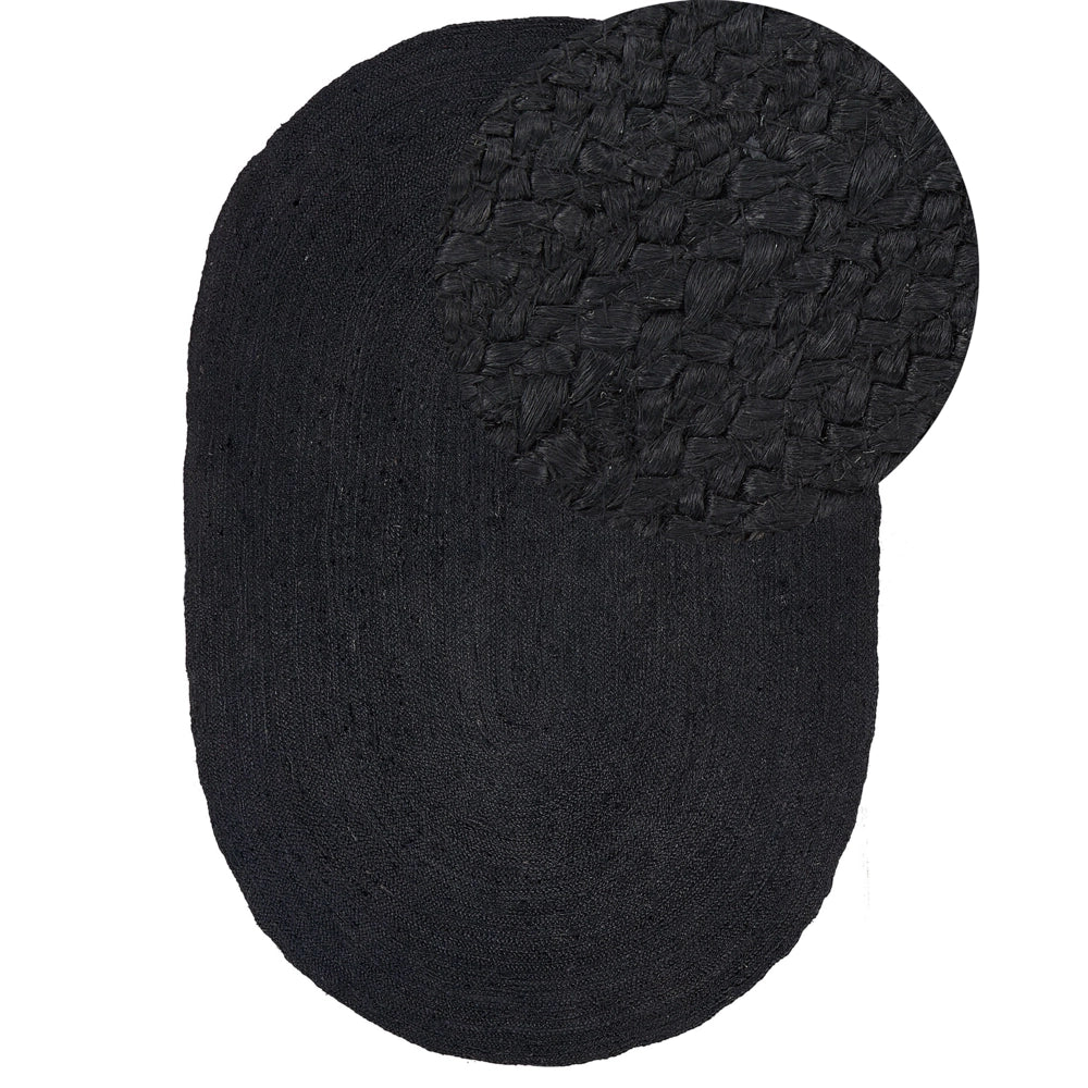 Tappeto Nero Juta 160 x 230 cm Intrecciato Ovale Riscaldamento a Pavimento Adatto Soggiorno Naturale Camera da Letto