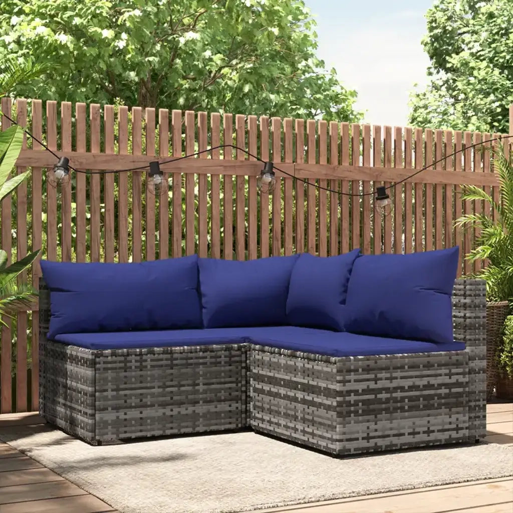 Set Divani da Giardino 3 pz | Set Salotto da Giardino con Cuscini in Polyrattan Grigio