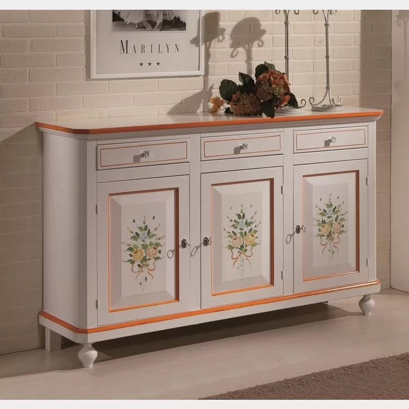 Madia credenza napoletana 3 porte bianco decori  l.150 p.43 h.98 - Mobili 2G
