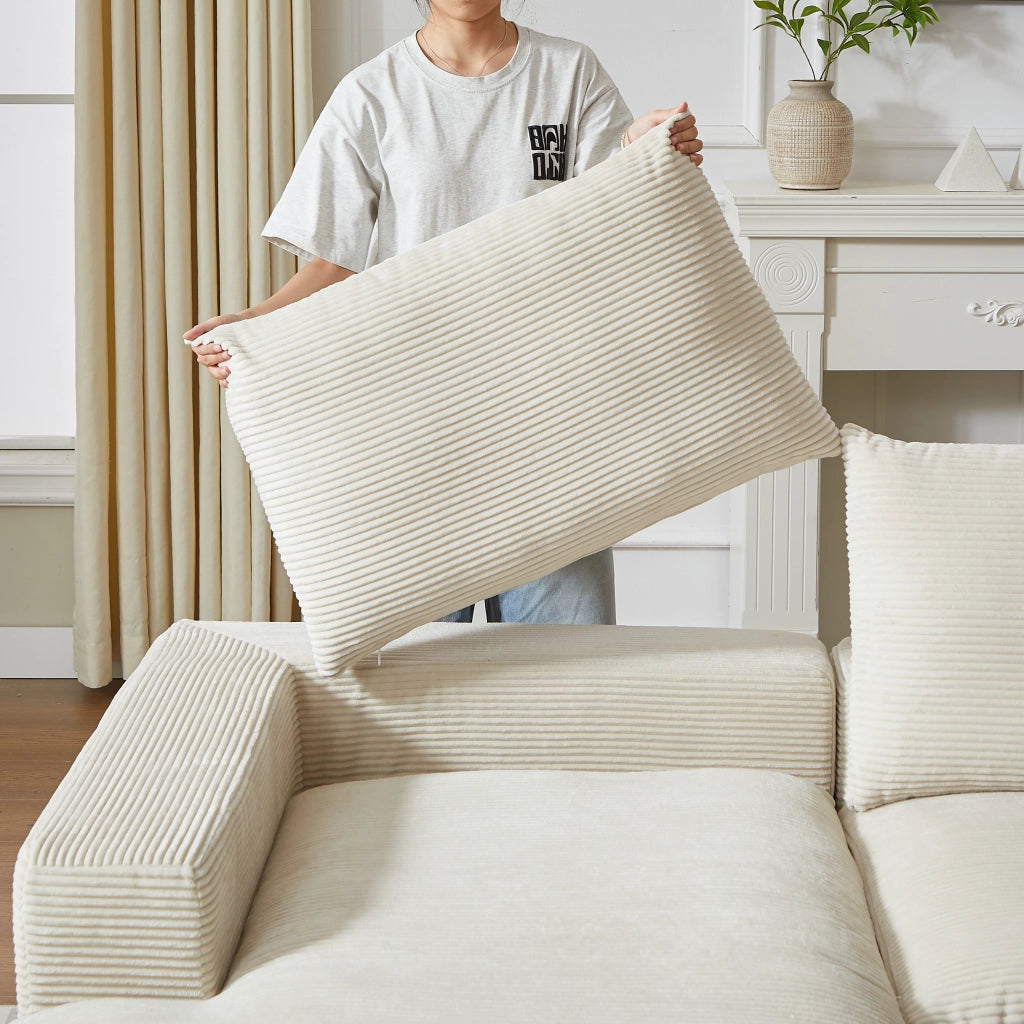 Divano Angolare con Chaise Longue in Tessuto a Coste e Cuscini ¨C Xylo ¨C Grigio