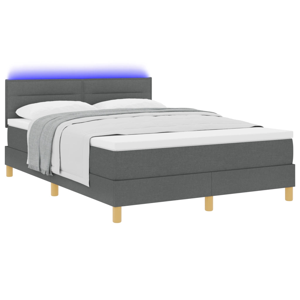 Letto Box Spring con Materasso & LED Grigio Scuro 140x200 cm Tessuto