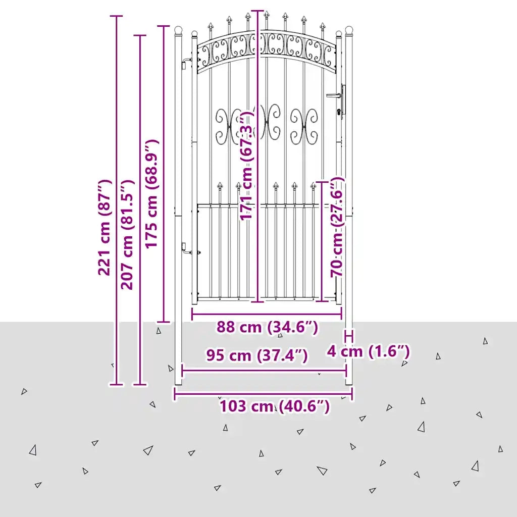 Cancello con Punta a Lancia KAMPEN 103 x 175 cm Acciaio Grigio 42009041