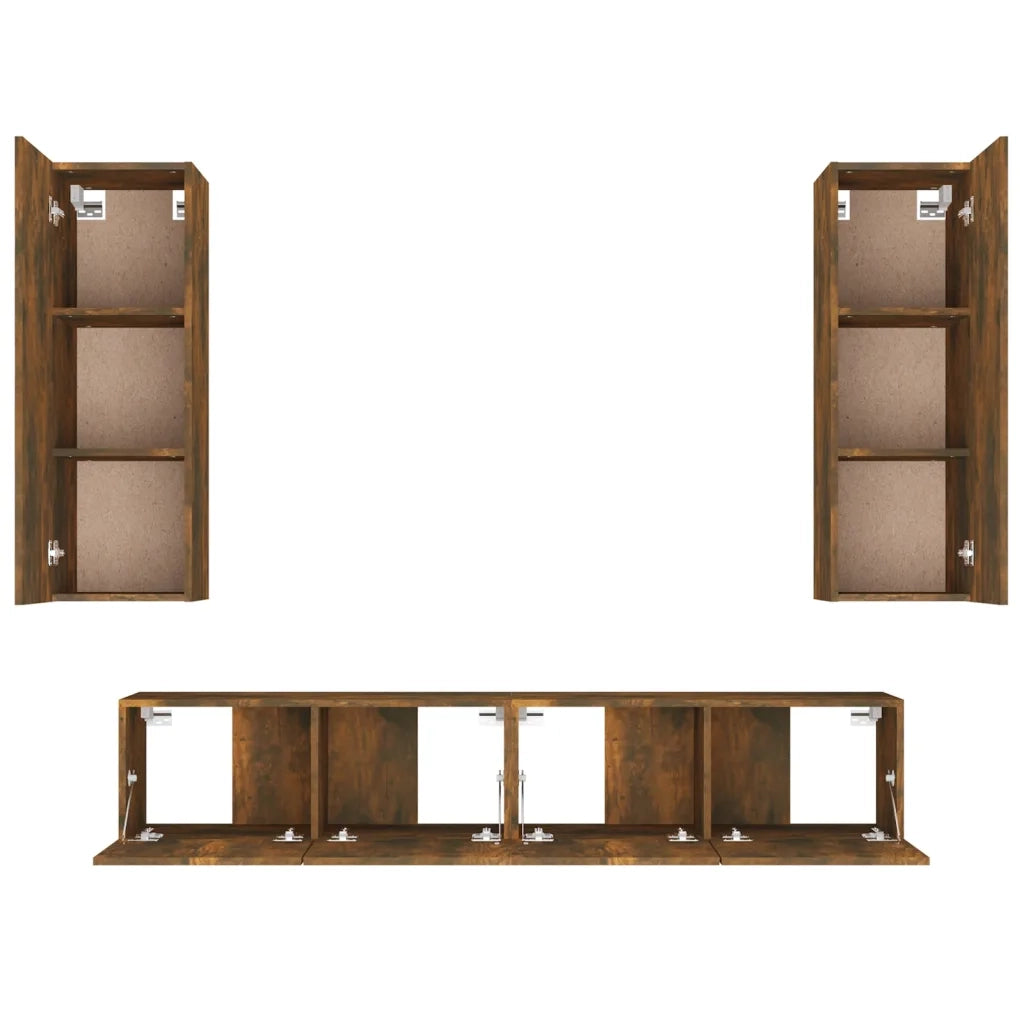 Set di Mobili Porta TV 4 pz-Credenza per TV Rovere Fumo in Legno Multistrato 323820
