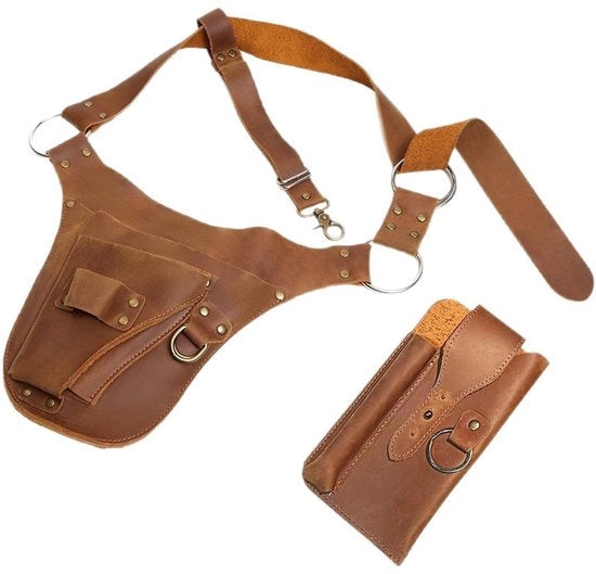 Cintura di lavoro con tenuta di martello e cinghia - 5 tasche - Pelle - Gilet da carpentiere - Cinghia regolabile con chiusura a click - Cintura da lavoro