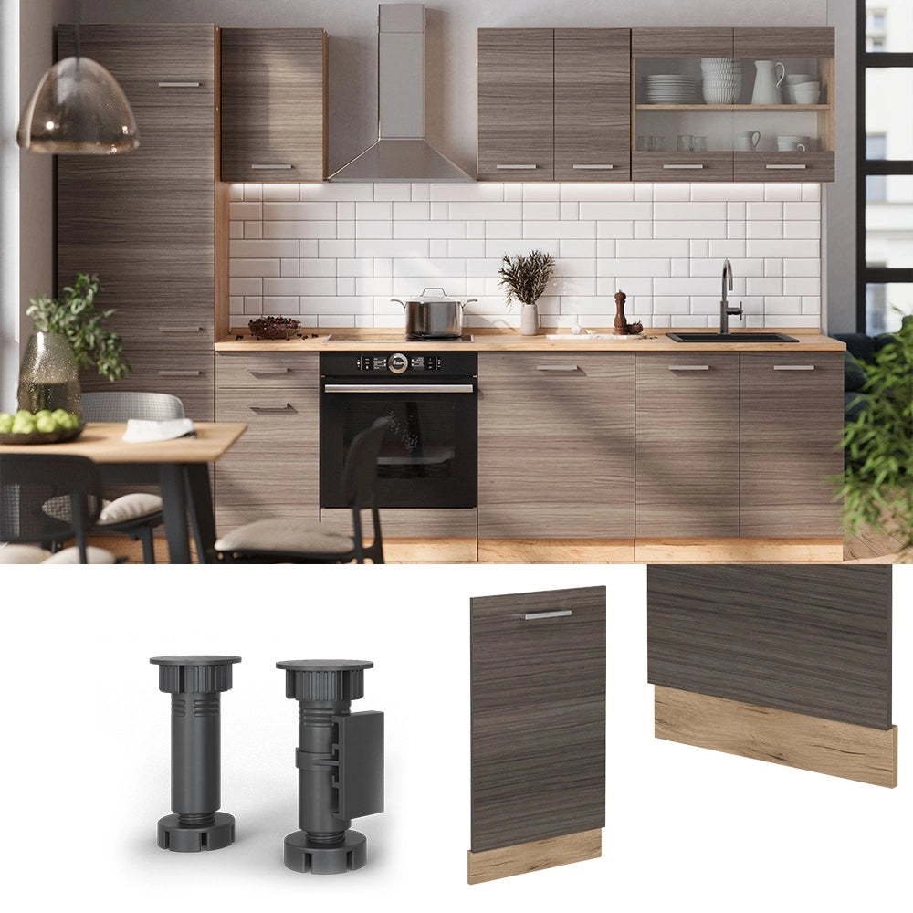 Pannello frontale della lavastoviglie R-Line Grigio nobile/Rovere dorato 45 cm senza piano di lavoro Vicco