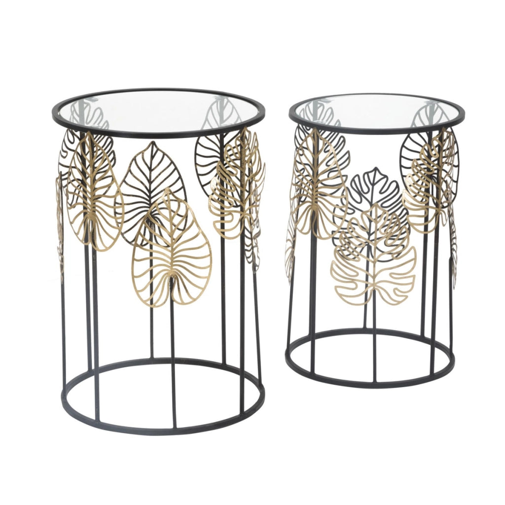Set di Tavolini Foglia 67, Nero, Metallo, 38x38x55 cm