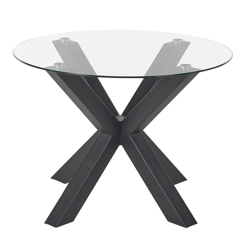 Tavolo da pranzo base in metallo Nero piano in vetro ø 100 cm Rotondo Moderno