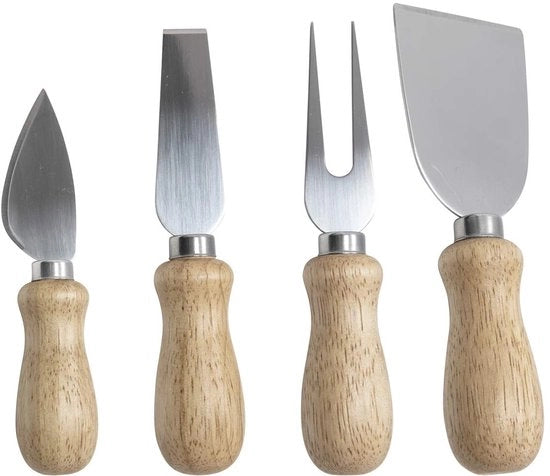 Set di forchette da formaggio a 4 pezzi con manico in legno - forchetta da formaggio morbida e forchetta da formaggio dura.