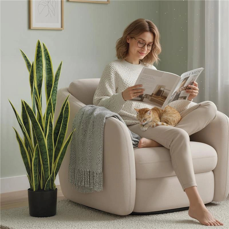 SANSEVERIA ARTIFICIALE IN VASO DA ESTERNO E INTERNO CON 21 FOGLIE MODELLABILI, Ï20X90 CM
