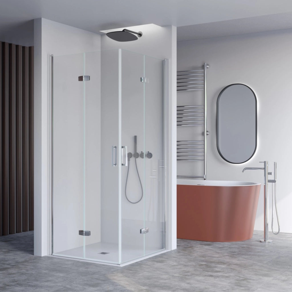 Box doccia 2 lati a soffietto trasparente senza profili 6mm h195 anticalcare rea, misura 65x90
