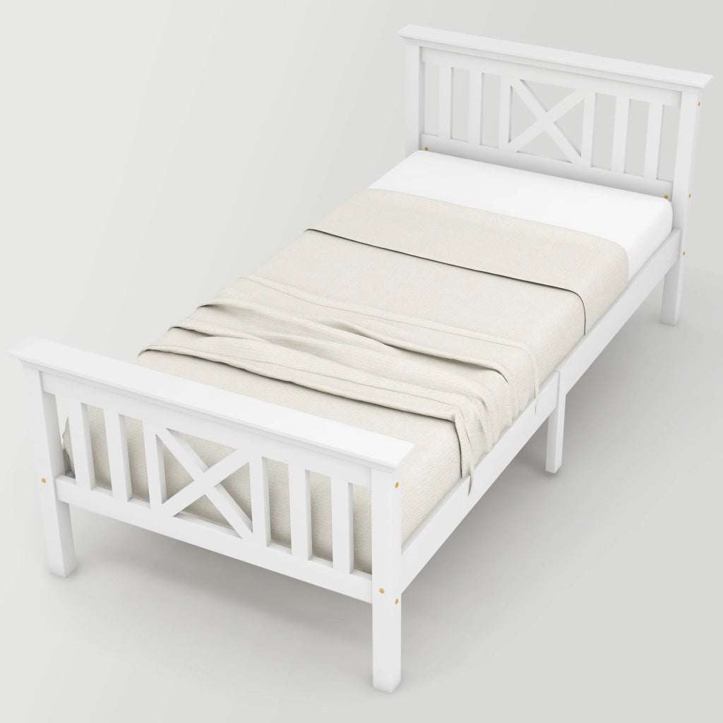 Letto Singolo in Pino Massello con Testiera e Doghe ¨C MINIMAL ¨C Bianco 90x200