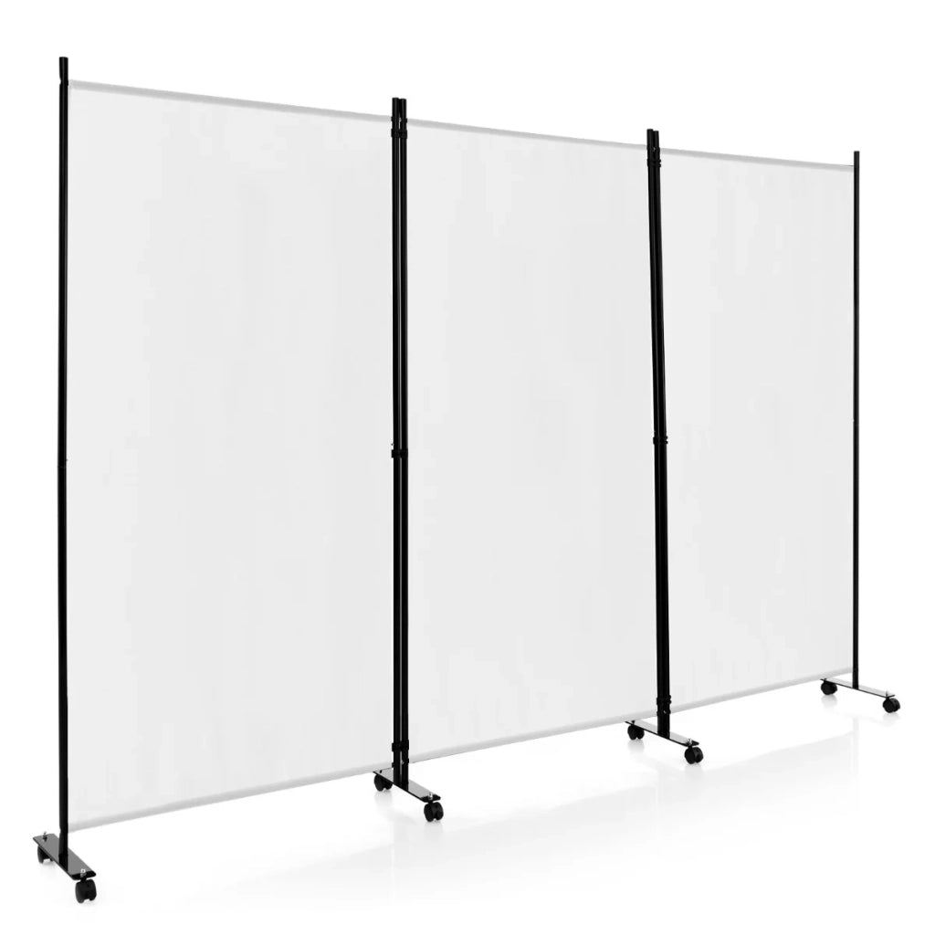 Divisorio pieghevole a 3 pannelli con ruote 262 x 180 cm per privacy decorativa poliestere bianco 20_0013050