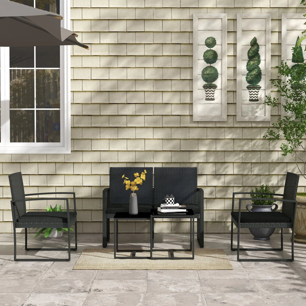 Set Giardino con Divano, 2 Sedie e 2 Tavolini ¨C Zephmum ¨C Cuscini, Vetro, Nero
