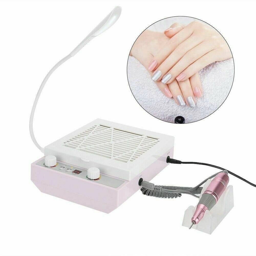 Trade Shop - Fresa Per Unghie Aspiratore Professionale Lampada Led Kit 3 In 1 Nail Manicure -