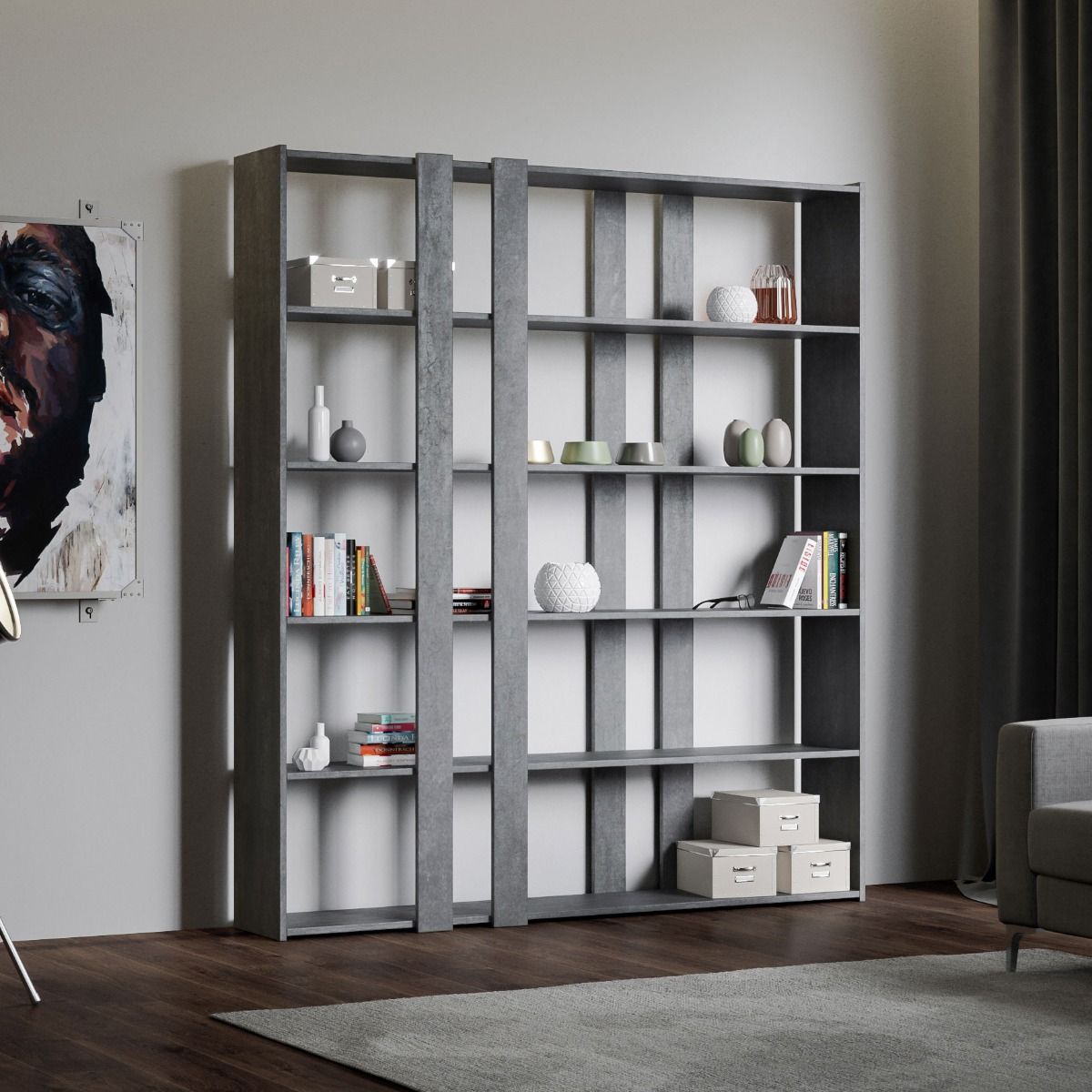 Libreria Moderna 5 Ripiani 178x36x204 cm in nobilitato Grigia